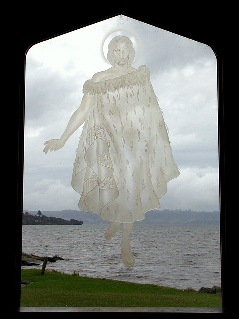 Maori Christ Walking on Water Window