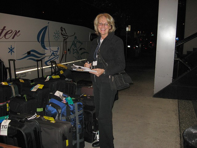 Rosalie Checking Luggage