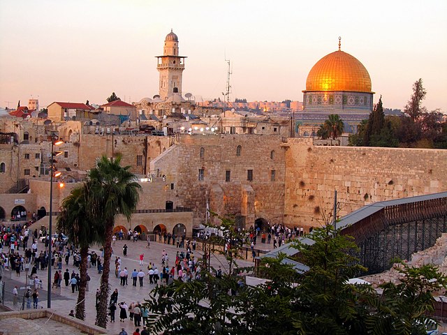 Sunset - Wailing Wall and the Dome of the Rock on the Temple Mount