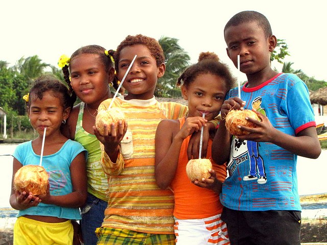 Children Drinking Green Coconut Milk