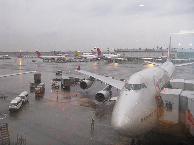 Our plane in Narita, Japan - RAIN!